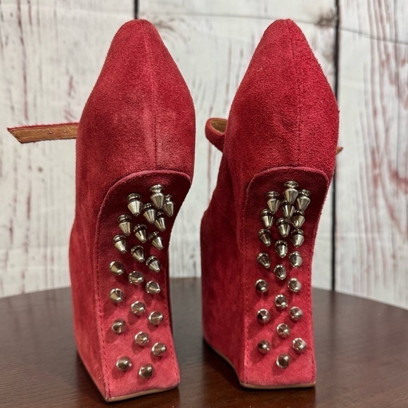 Jeffrey Campbell Night Envi Studded Platform Mary Janes Women’s 6.5 Suede Red - Picture 13 of 15